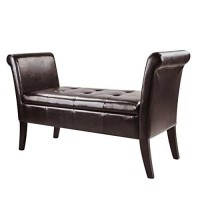 Corliving Antonio Bench With Rolled Arms In Dark Brown Bonded Leather