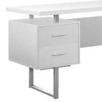 Monarch Specialties White Hollow-Core/Silver Metal Office Desk, 60-Inch