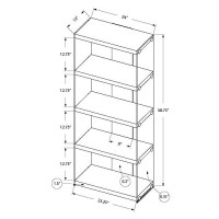 Monarch Specialties Bookcase - 5-Shelf Etagere Bookcase - Contemporary Look With Tempered Glass Frame Bookshelf - 60H (Dark Taupe)