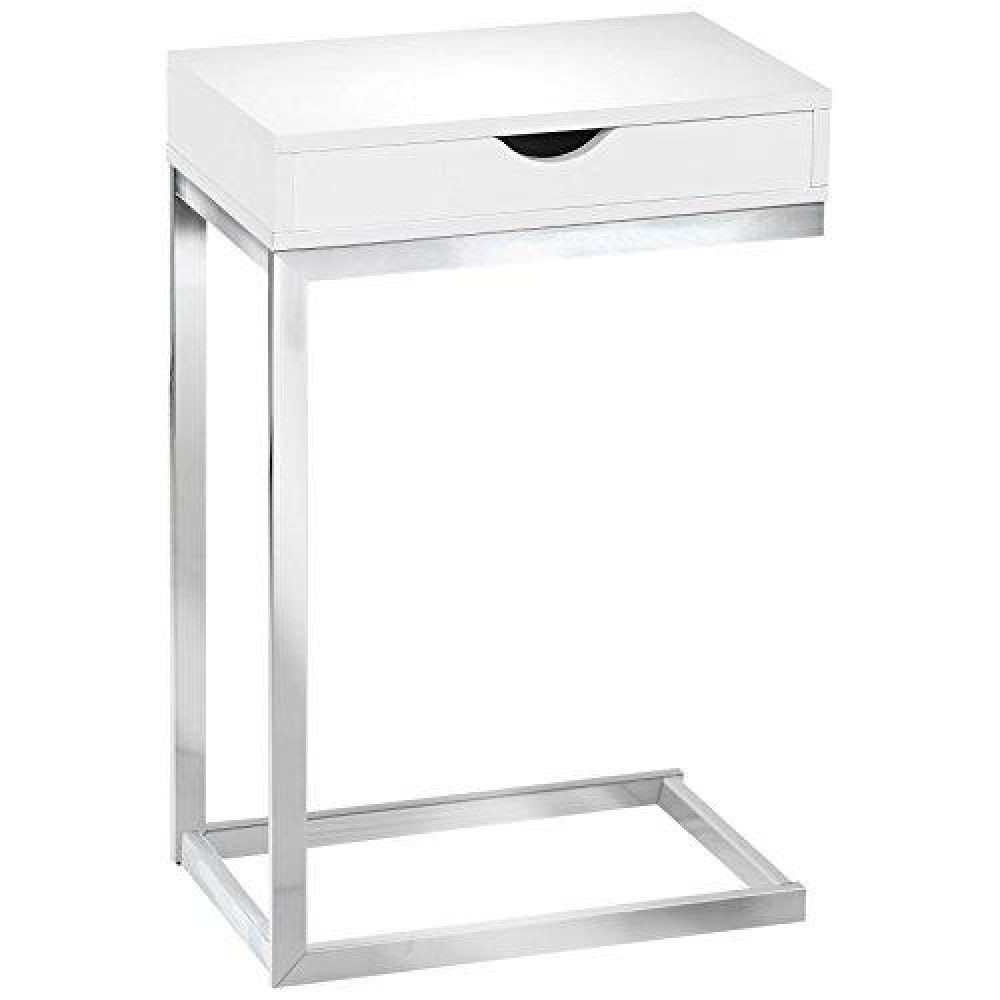 Monarch Specialties C Accent Table With Drawer-Chrome Metal Base, White