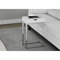 Monarch Specialties C Accent Table With Drawer-Chrome Metal Base, White