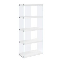 Monarch Specialties I Bookcase-5-Shelf Etagere Bookcase Contemporary Look With Tempered Glass Frame Bookshelf, 60H, (White)
