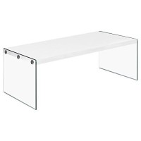 Monarch Specialties , Coffee Table, Tempered Glass, Glossy White, 44L