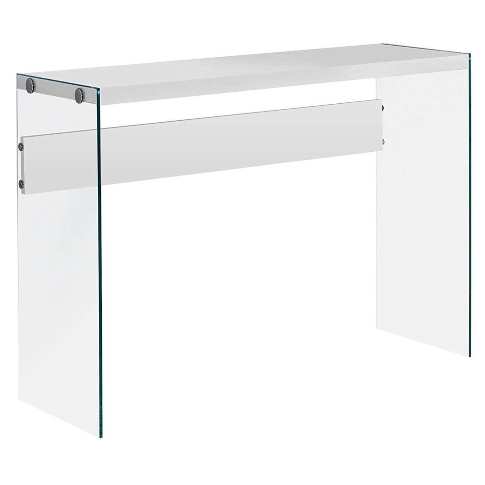 Monarch Specialties , Console Sofa Table, Tempered Glass, Glossy White, 44L