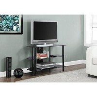 Monarch Specialties Black Metal Tv Stand With Tempered Black Glass, 36-Inch