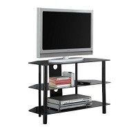 Monarch Specialties Black Metal Tv Stand With Tempered Black Glass, 36-Inch