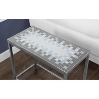 Monarch Specialties Grey/Blue Tile Top/Hammered Silver Accent Side Table
