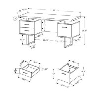 Monarch Specialties Cappuccino Hollow-Core/Silver Metal Office Desk, 60-Inch