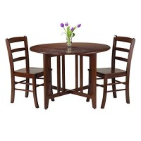 Winsome 3-Piece Alamo Round Drop Leaf Table With 2 Ladder Back Chairs, Brown