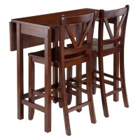 Winsome Lynnwood Collection 3 Piece Drop Leaf Table With 2 Counter V-Back Stools, Brown