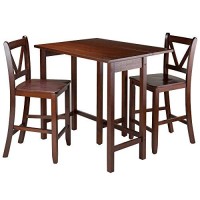 Winsome Lynnwood Collection 3 Piece Drop Leaf Table With 2 Counter V-Back Stools, Brown