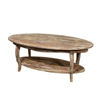 Alaterre Rustic Oval Coffee Table, Driftwood Reclaimed Wood