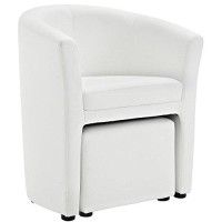 Modway Divulge Faux Leather Armchair And Ottoman Set In White