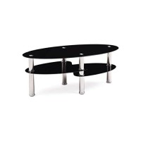 Hodedah Three Tier Oval Tempered Glass Coffee Table, Black