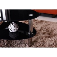 Hodedah Three Tier Oval Tempered Glass Coffee Table, Black