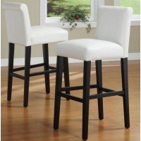 Inspire Q Bennett Solid Wood And White Faux Leather Upholstered 29-Inch Bar Height Stools Breakfast Chairs (Set Of 2)