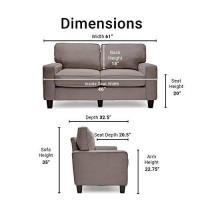 Serta Palisades Upholstered Sofas For Living Room Modern Design Couch, Straight Arms, Soft Fabric Upholstery, Tool-Free Assembly, 61 Loveseat, Glacial Gray