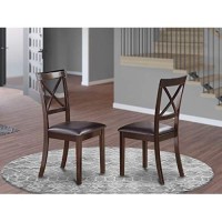 East West Furniture Boston Dining Chairs Set Of 2 - Faux Leather Seat And Cappuccino Finish Hardwood Dining Chairs