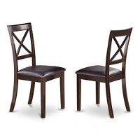 East West Furniture Boston Dining Chairs Set Of 2 - Faux Leather Seat And Cappuccino Finish Hardwood Dining Chairs