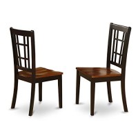 East West Furniture Nicoli Dining Chairs Set Of 2 - Wooden Seat And Black Hardwood Structure Kitchen Chair