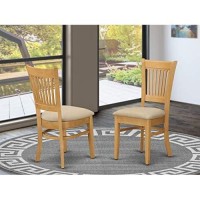 East West Furniture Vac-Oak-C Wonderful Padded Parson Chair - Linen Fabric Seat And Oak Hardwood Kitchen Dining Chair Set Of 2