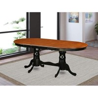 East West Furniture Butterfly Leaf Plainville Dining Room Table - Cherry Table Top And Black Finish Double Pedestal Legs Hardwood Structure Dinner Table