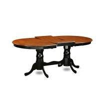 East West Furniture Butterfly Leaf Plainville Dining Room Table - Cherry Table Top And Black Finish Double Pedestal Legs Hardwood Structure Dinner Table