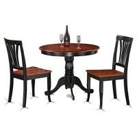 East West Furniture Anav3-Blk-W 3 Piece Kitchen Set For Small Spaces Contains A Round Table With Pedestal And 2 Dining Room Chairs, 36X36 Inch