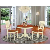 East West Furniture Modern Dining Table Set- 2 Amazing Dining Room Chairs - A Beautiful Wood Table- Wooden Seat- Cherry And Buttermilk Dining Room Table