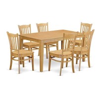 East West Furniture Small Dining Table Set 7 Piece - Wooden Dining Room Chairs Seat - Oak Finish Wood Table And Structure