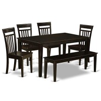 East West Furniture Rectangular Dinette Set 6 Pc - Wooden Kitchen Chairs Seat - Cappuccino Finish Rectangular Kitchen Table And Kitchen Bench