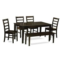 East West Furniture Capf6-Cap-W 6 Pc Set Table And 4 Dining Chairs And Bench, 6-Piece