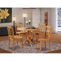 East West Furniture Dublin 5 Piece Kitchen Set For 4 Includes A Round Room Table With Dropleaf And 4 Dining Chairs, 42X42 Inch, Oak