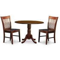 East West Furniture Dublin 3 Piece Kitchen Set For Small Spaces Contains A Round Table With Dropleaf And 2 Dining Room Chairs, 42X42 Inch, Dlno3-Mah-W