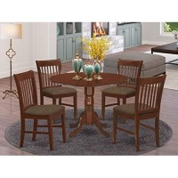 East West Furniture Dlno5-Mah-C 5-Piece Kitchen Table Set, Mahogany Finish, Linen Fabric Upholstered Seat