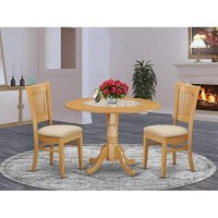 East West Furniture Dlva3-Oak-C Dublin 3 Piece Set Contains A Round Dining Room Table With Dropleaf And 2 Linen Fabric Upholstered Chairs, 42X42 Inch