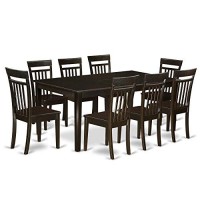 East West Furniture 9-Pc Kitchen Table Set Included A Self-Storing Butterfly Leaf Modern Kitchen Table And 8 Dining Chairs - Solid Wood Kitchen Chairs Seat & Slatted Back - Cappuccino Finish