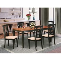 East West Furniture Nico7-Blk-C 7-Piece Dining Room Table Set, Black/Cherry Finish, Microfiber Upholstered Seat
