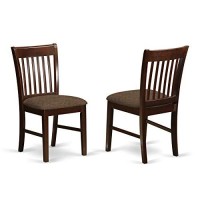 East West Furniture Nofk7-Mah-C 7-Pc Kitchen Table Set ?6 Kitchen Chairs And Wooden Table ?Rectangular Table Top ?Slatted Back And Linen Fabric Chair Seat (Mahogany Finish)