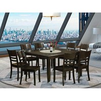 East West Furniture Pfly9-Cap-W 9 Pc Dining Room Set Table With Leaf And 8 Kitchen Chairs, Wood Seat