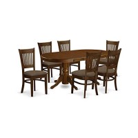 East West Furniture 7 Pc Dining Room Set Table With Leaf And 6 Dining Chairs