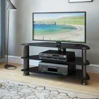 Corliving Laguna Satin Black Corner Tv Stand Glass Shelves, For Tv Up To 50