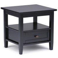 Simplihome Warm Shaker Solid Wood 20 Inch Wide Rectangle Rustic End Side Table In Black With Storage, 1 Drawer And 1 Shelf, For The Living Room And Bedroom