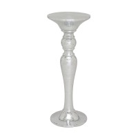 Deco 79 Polystone Round Pedestal Table With Mosaic Mirror Inlay, 14 X 14 X 36, Silver