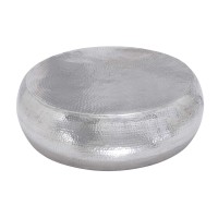 Deco 79 Aluminum Drum Shaped Coffee Table With Hammered Design, 42 X 42 X 14, Silver