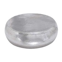 Deco 79 Aluminum Drum Shaped Coffee Table With Hammered Design, 42 X 42 X 14, Silver