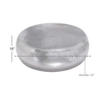 Deco 79 Aluminum Drum Shaped Coffee Table With Hammered Design, 42 X 42 X 14, Silver