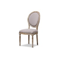 Baxton Studio Clairette Beige Linen French Style Natural Oak Wood Accent Chair, Oval Back