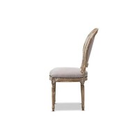 Baxton Studio Clairette Beige Linen French Style Natural Oak Wood Accent Chair, Oval Back