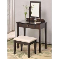 Asia Direct Wood Vanity Set With Stool And Mirror Black Finish (Espresso)